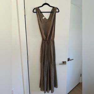 Zimmermann 100% Silk drop waisted long maxi dress in Khaki green
